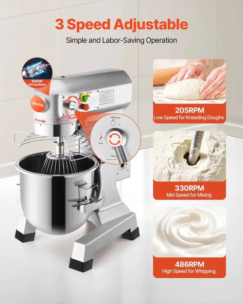 15Qt Commercial Food Mixer with Timing Function， Commercial Mixer Stainless Steel Bowl Heavy Duty Electric Food Mixer