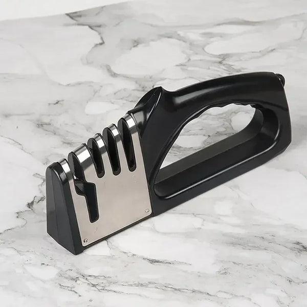 4-Stage Knife Sharpener – Diamond, Tungsten & Ceramic Slots, Non-Slip Base, 15° Edge, Works on Chef, Pocket & Serrated Blades - Purity Kitchenware